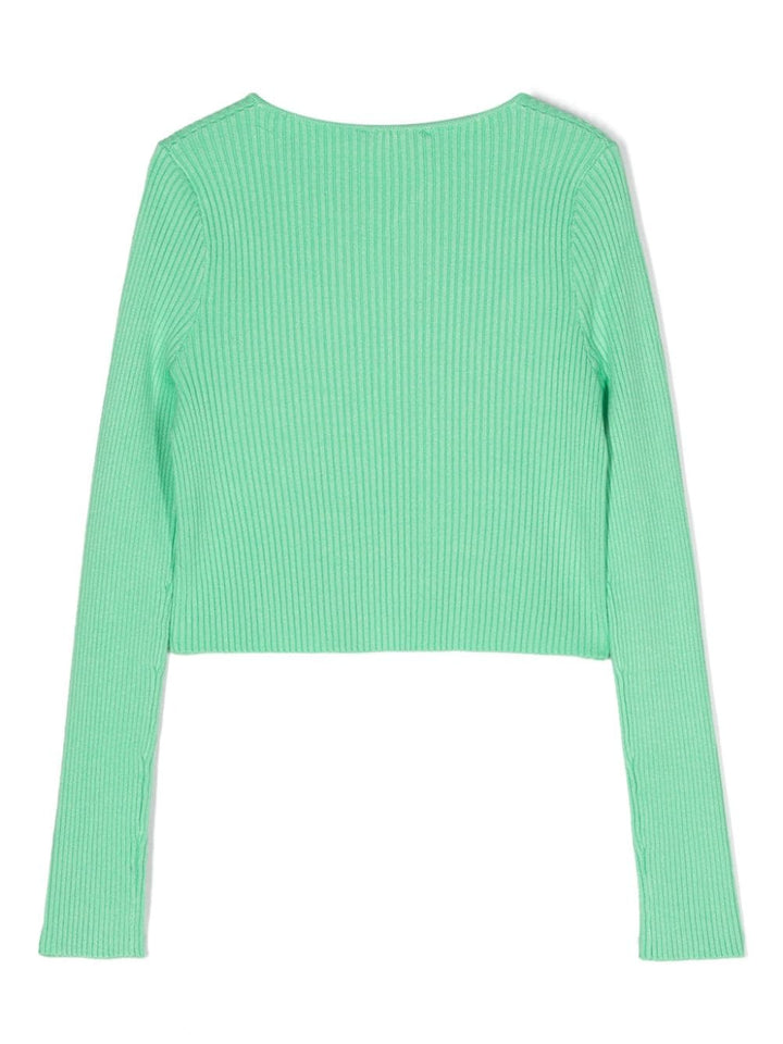 Green cardigan for girls with logo plaque
