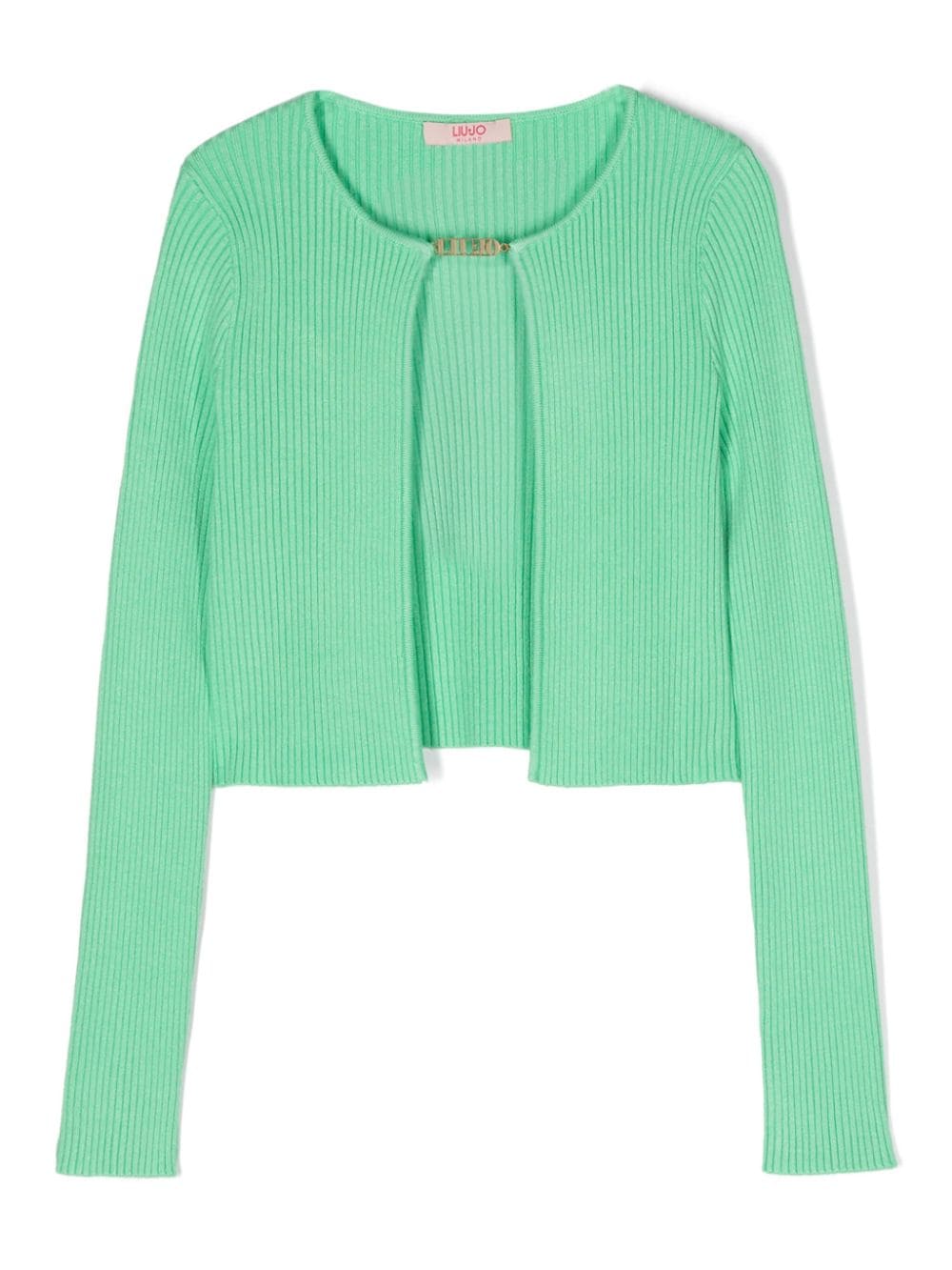 Green cardigan for girls with logo plaque