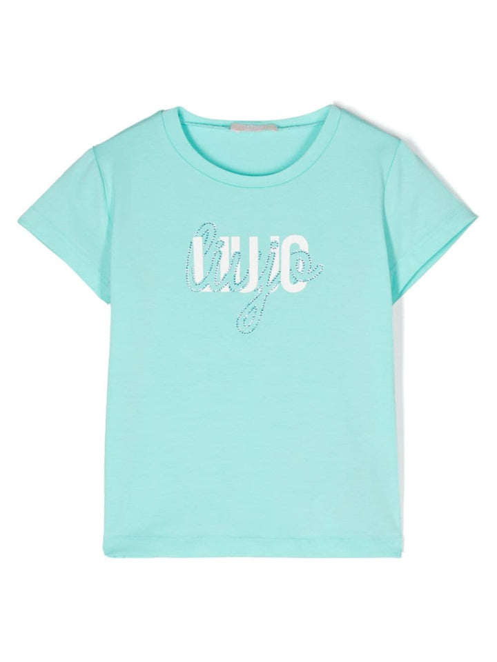 T-shirt blu acqua per bambina con logo