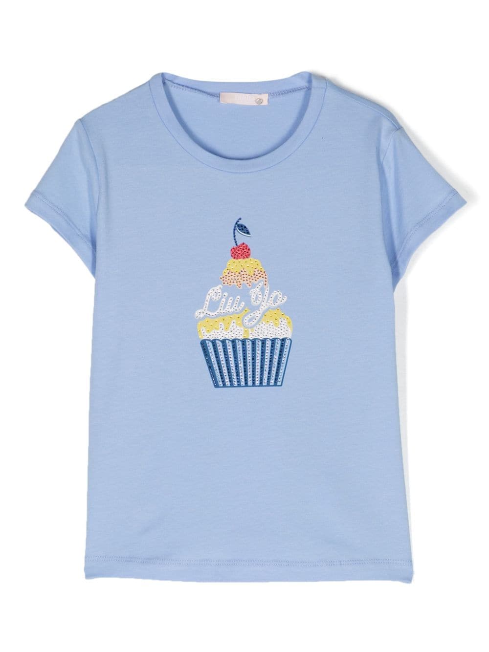 T-shirt blu per bambina con stampa