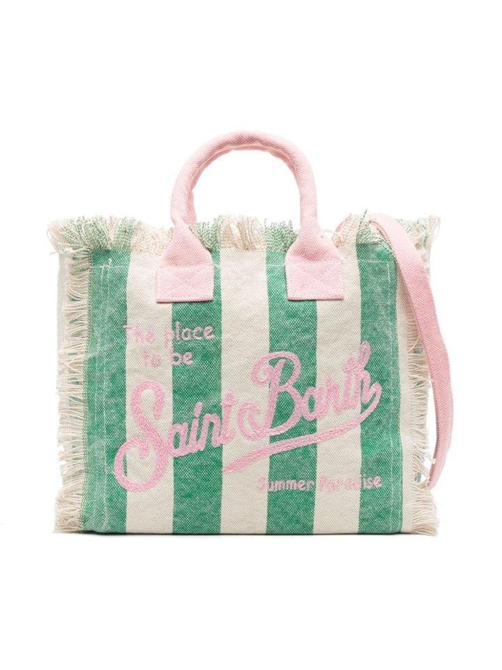 White and green beach bag for girls with logo