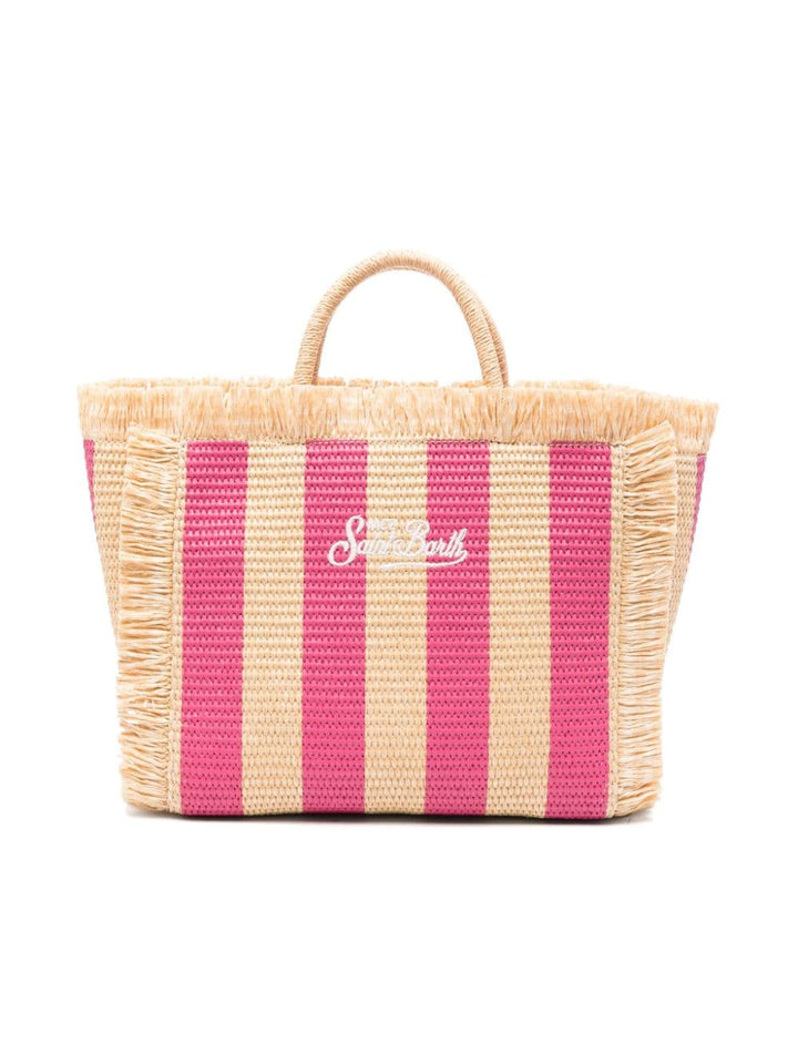 Beige and fuchsia bag for girls with white logo