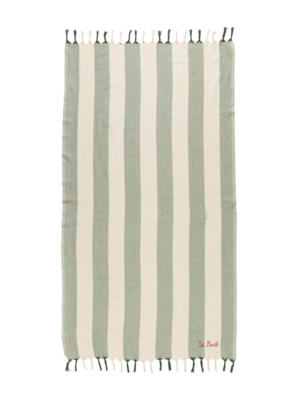 Green and white striped towel for children