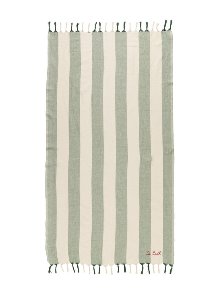 Green and white striped towel for children