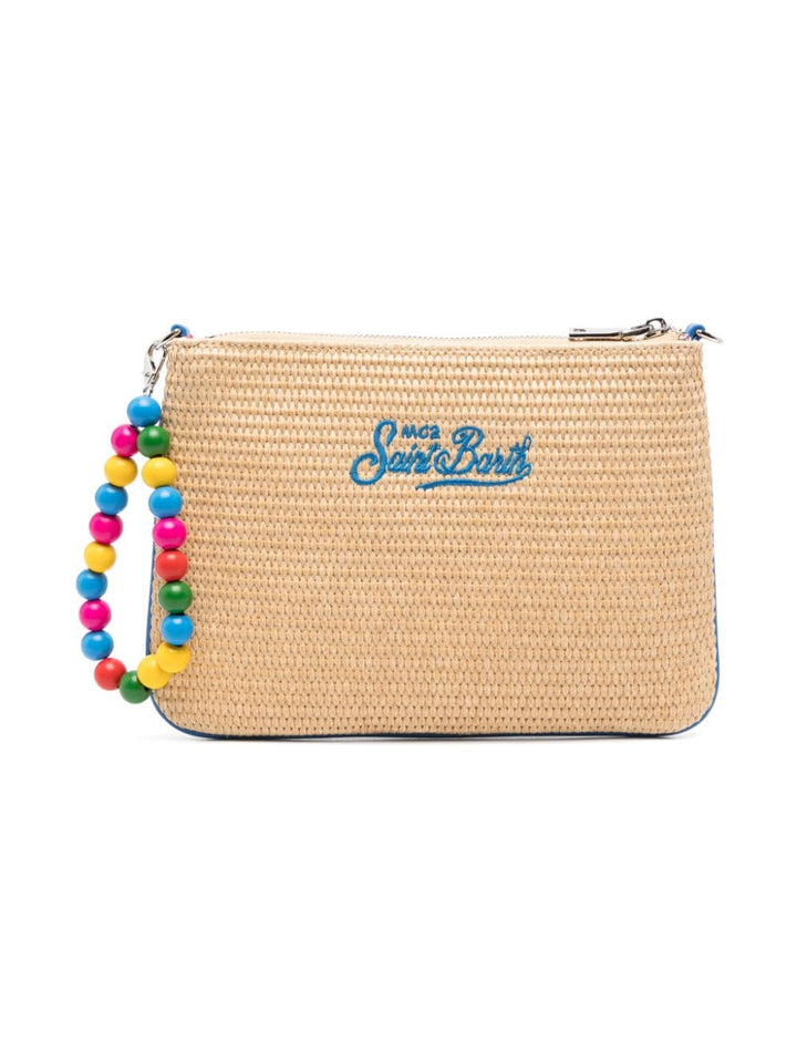 Beige bag for girls with multicolored beads