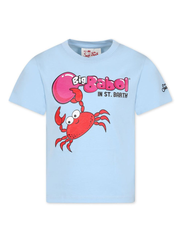 Light blue t-shirt for boys with graphic print