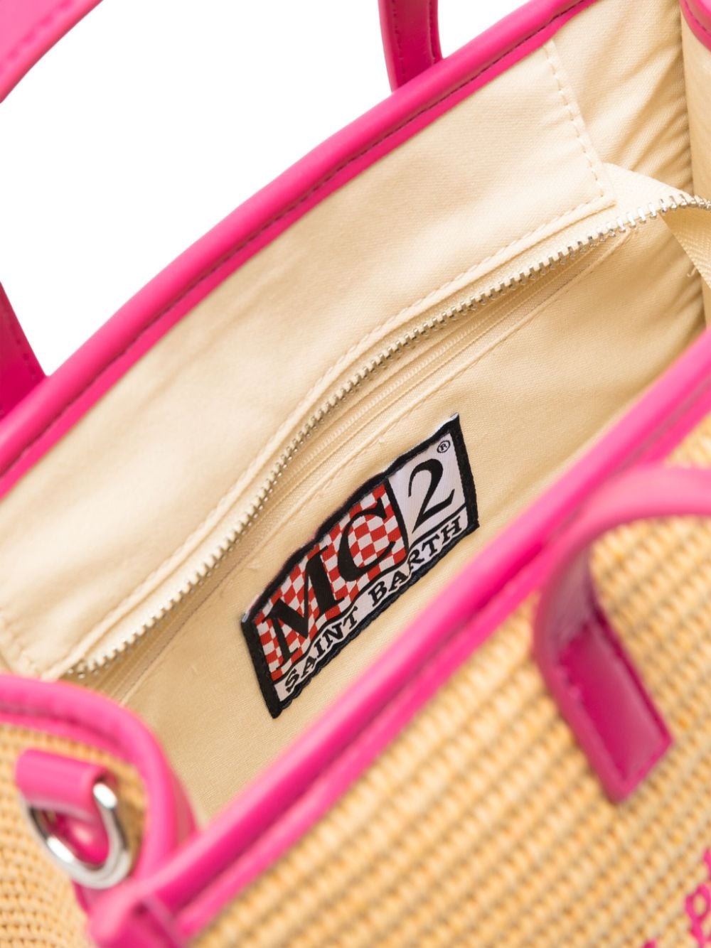 Beige bag for girls with fuchsia logo