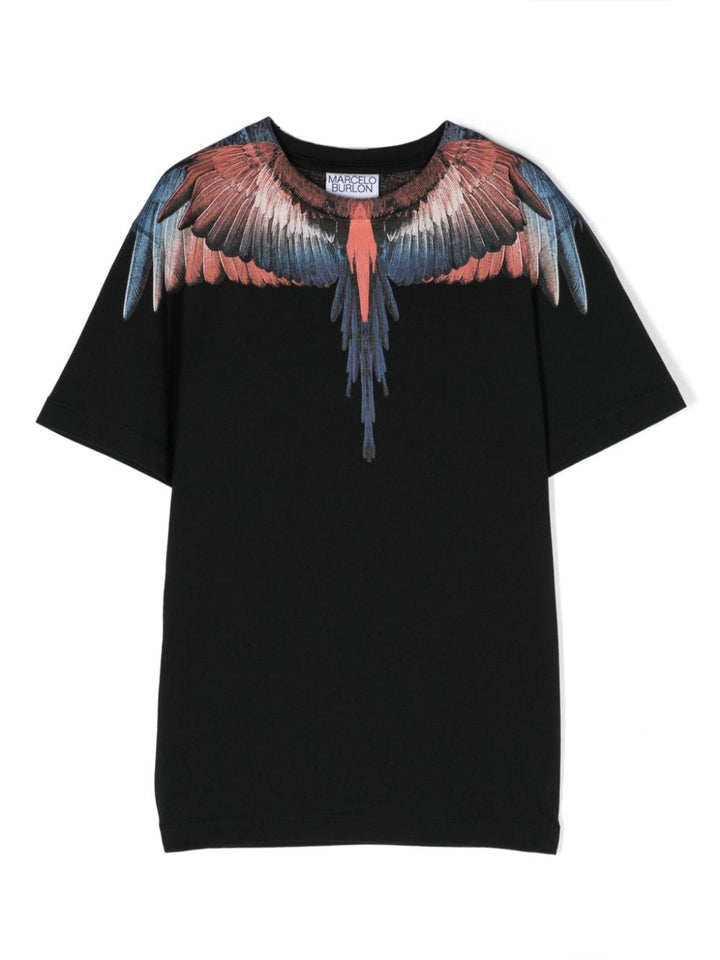 T-shirt nera per bambino con stampa Wings