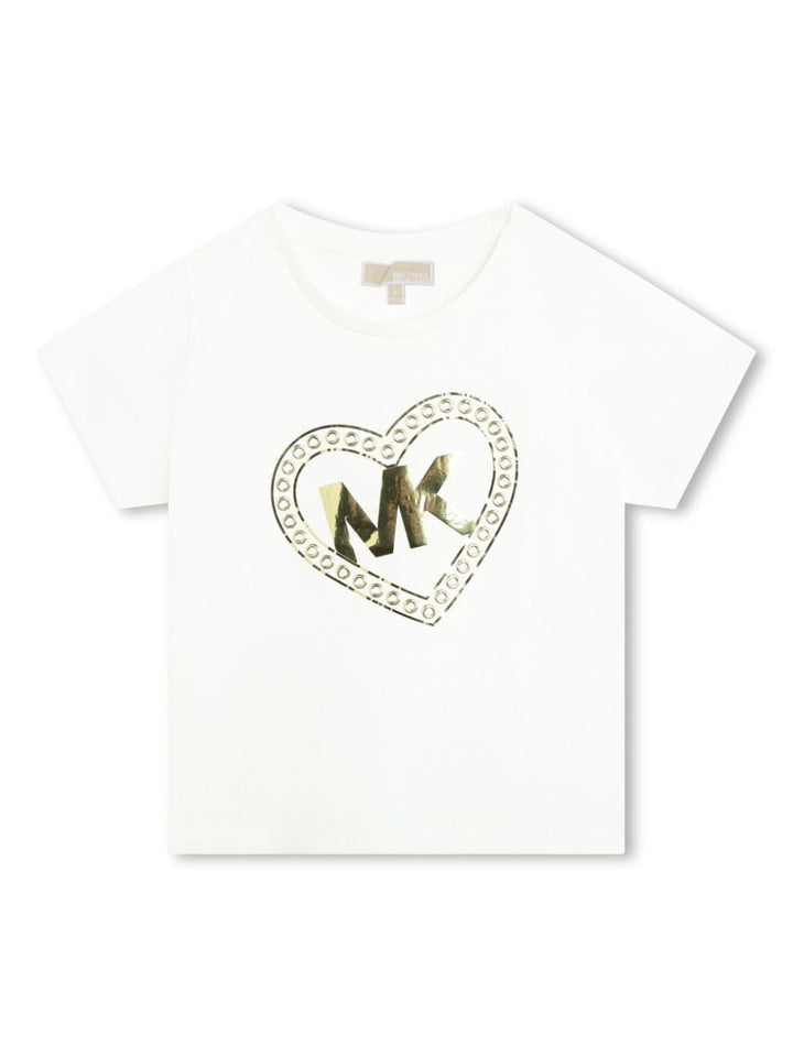 T-shirt bianca per bambina con logo oro