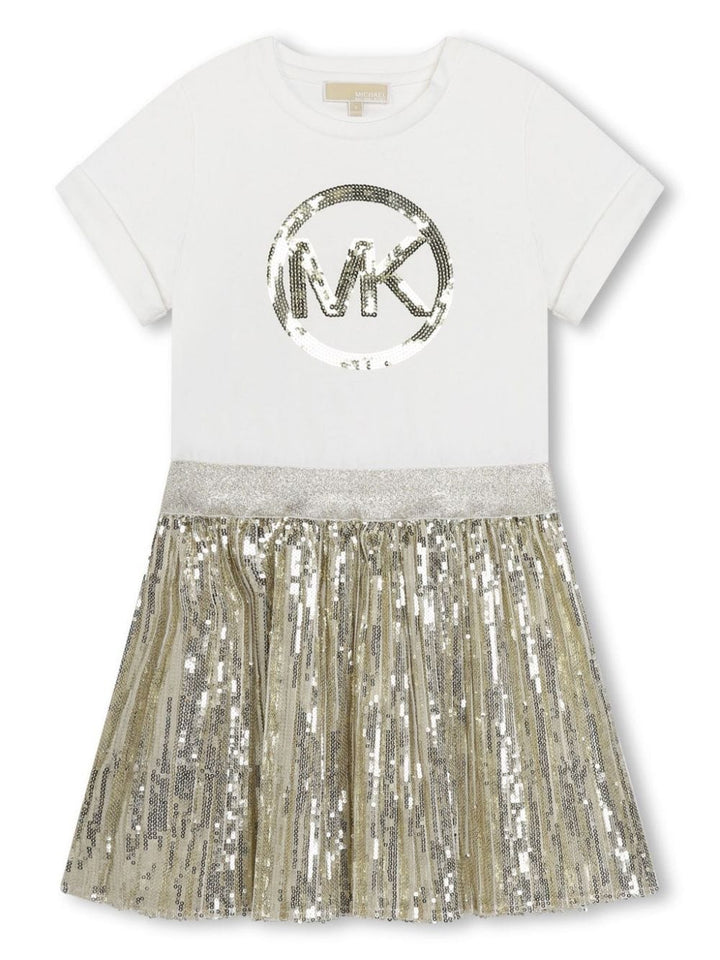 White and gold dress for girls with logo