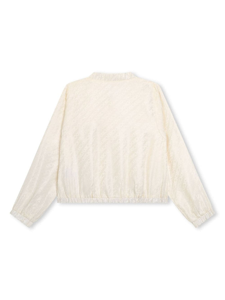 Cream jacket for girls with all-over logo