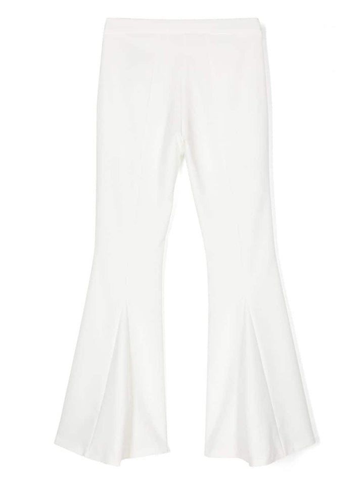 White trousers for girls with logo plaque