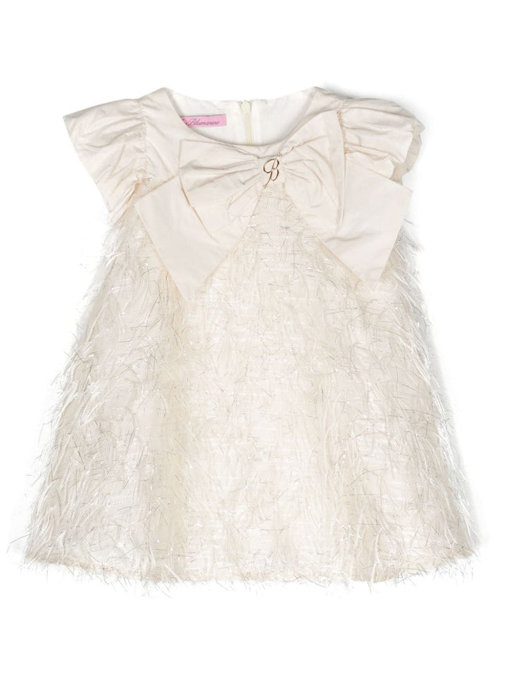 Beige dress for baby girls with bow