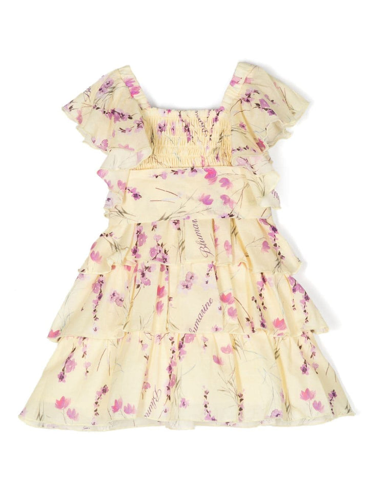 Yellow dress for baby girls with flowers