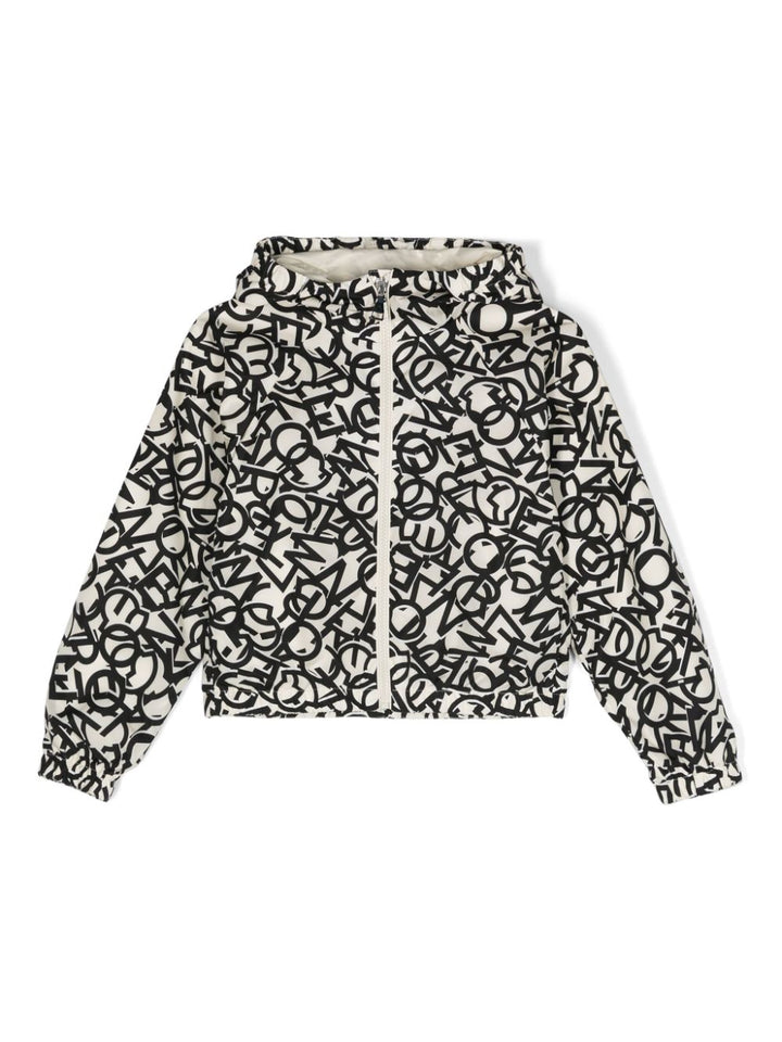 Black and white jacket for boys with all-over logo