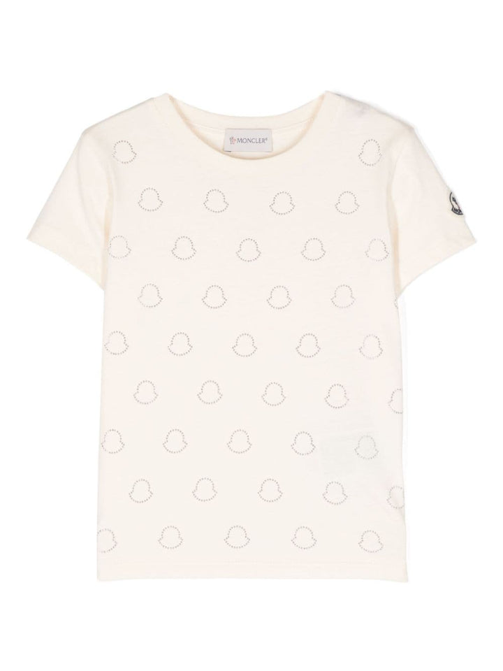 T-shirt avorio per bambina con logo all-over