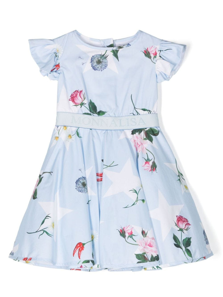 Light blue dress for girls with flowers