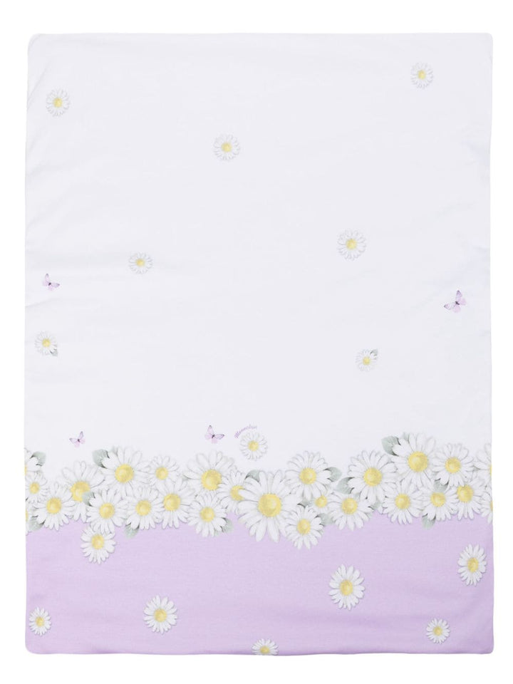 White baby blanket with flowers