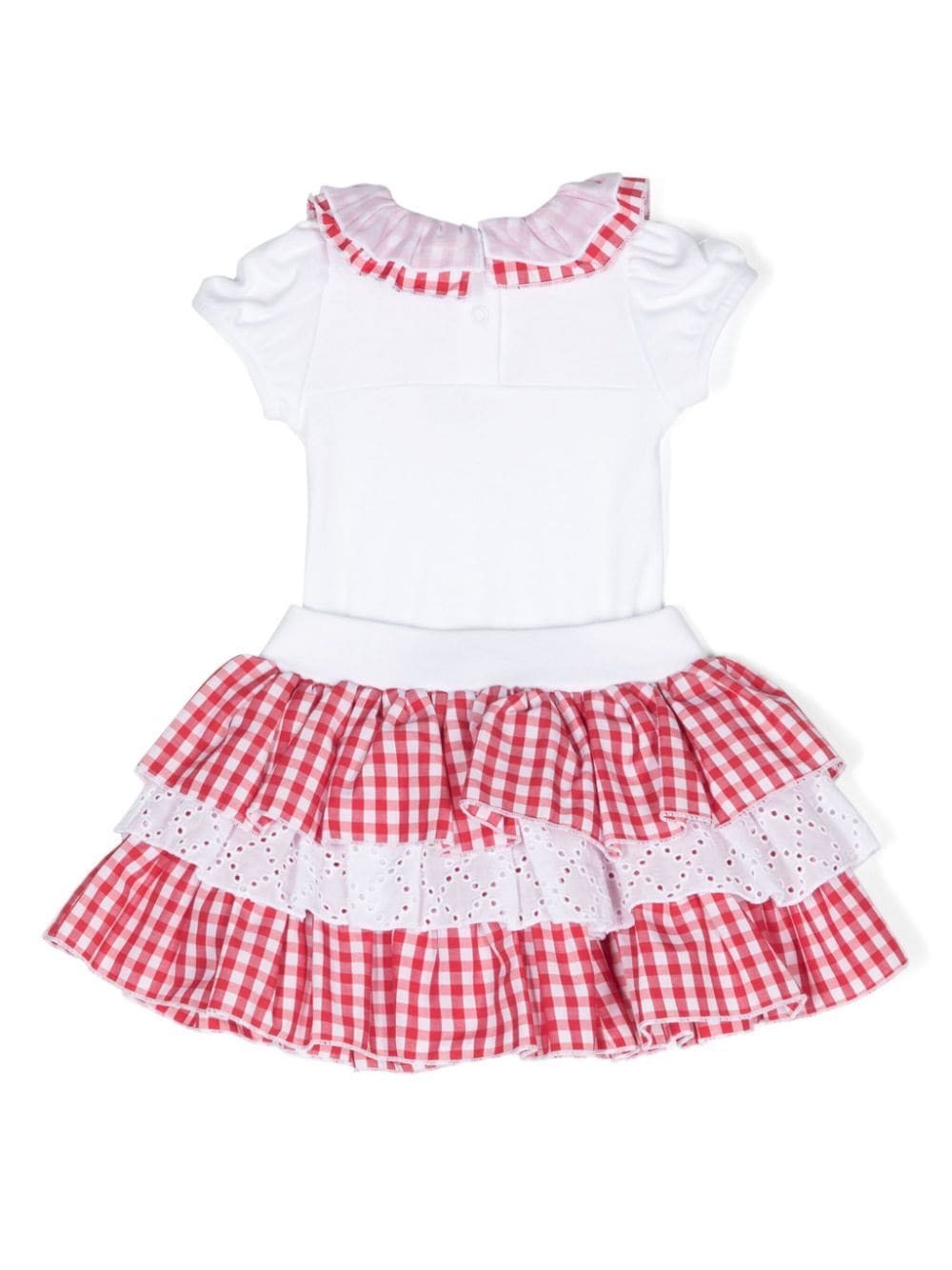 White and red bodysuit and skirt for baby girls