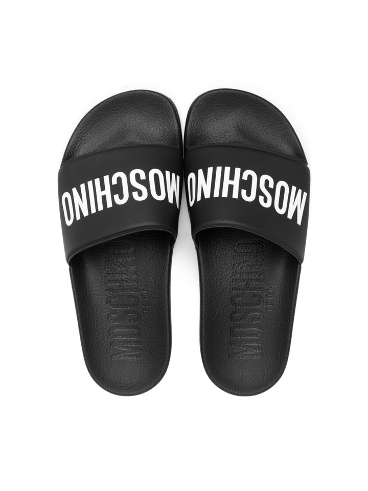 Ciabatte nere per bambini con logo 77490 8 Moschino Kids 