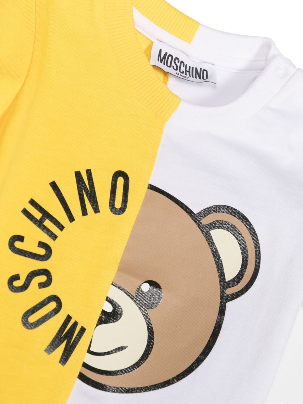 T-shirt bianca e gialla per neonato con logo MUM03RLAA02 50162 Moschino Kids 