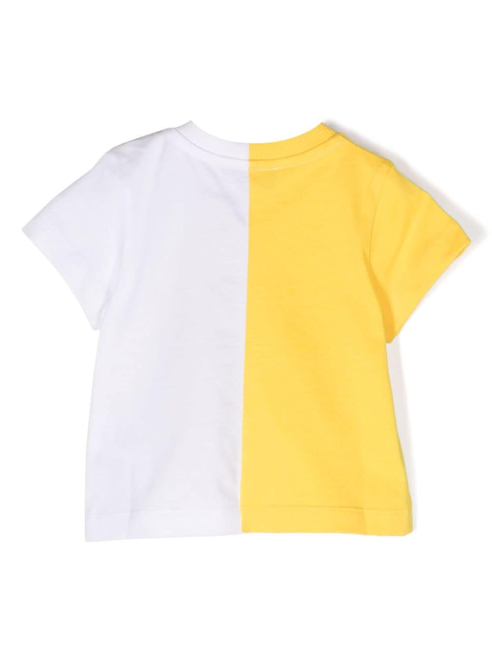 T-shirt bianca e gialla per neonato con logo MUM03RLAA02 50162 Moschino Kids 