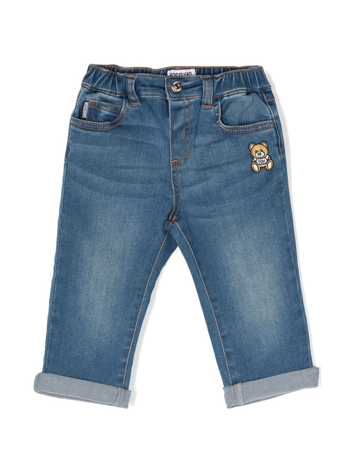 Jeans blu per neonato con orso MUP04SLXE43 40334 Moschino Kids 