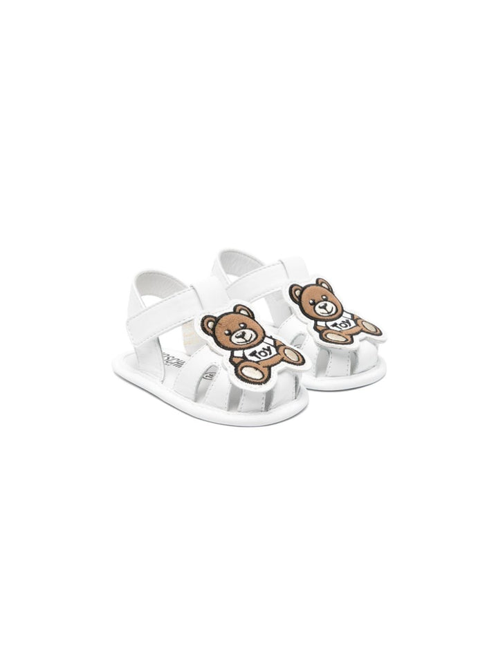 White sandals for baby girls with bear