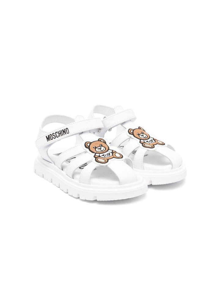 White sandals for girls with bear