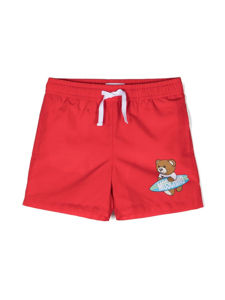 Red costume for boys with bear print