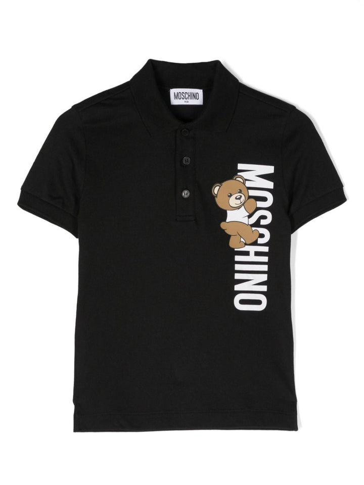 Black cotton polo shirt for boys