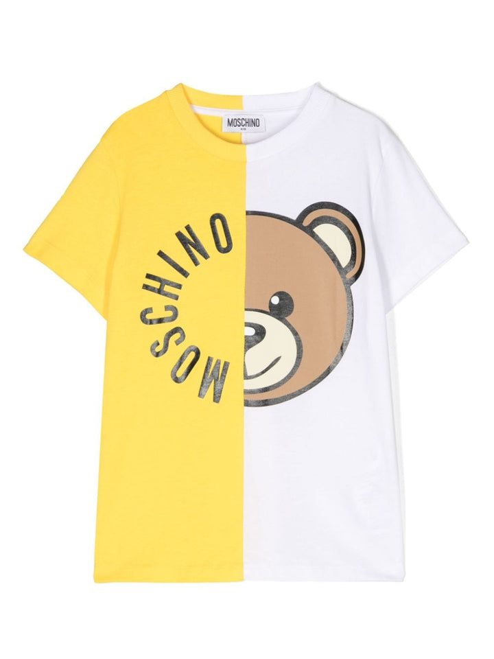 T-shirt bianca e gialla per bambini con logo
