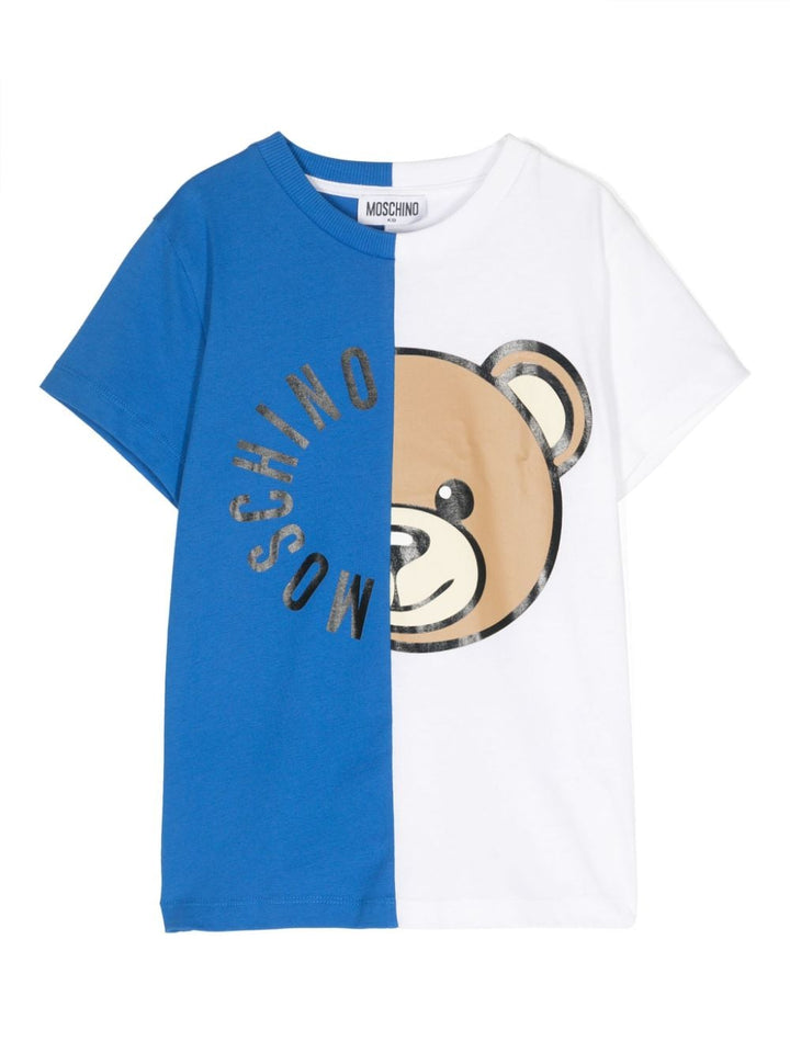 Blue and white t-shirt for boys with logo