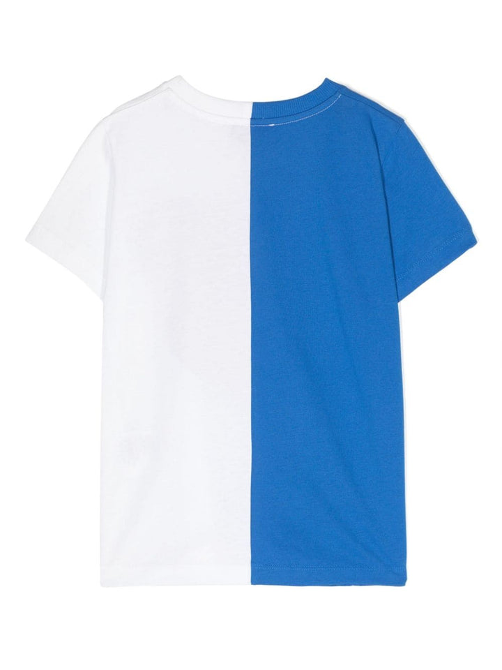 T-shirt blu e bianca per bambino con logo