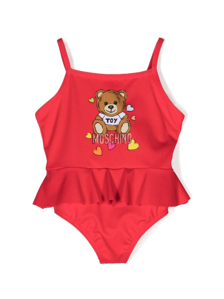 Red costume for baby girl with bear