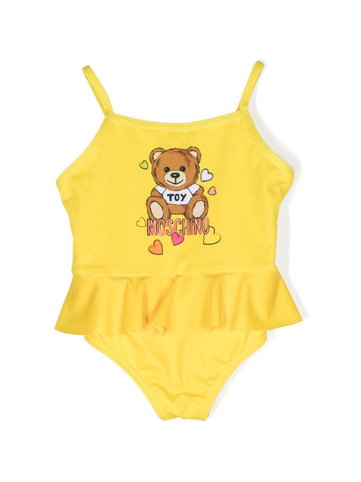 Yellow costume for baby girls with bear