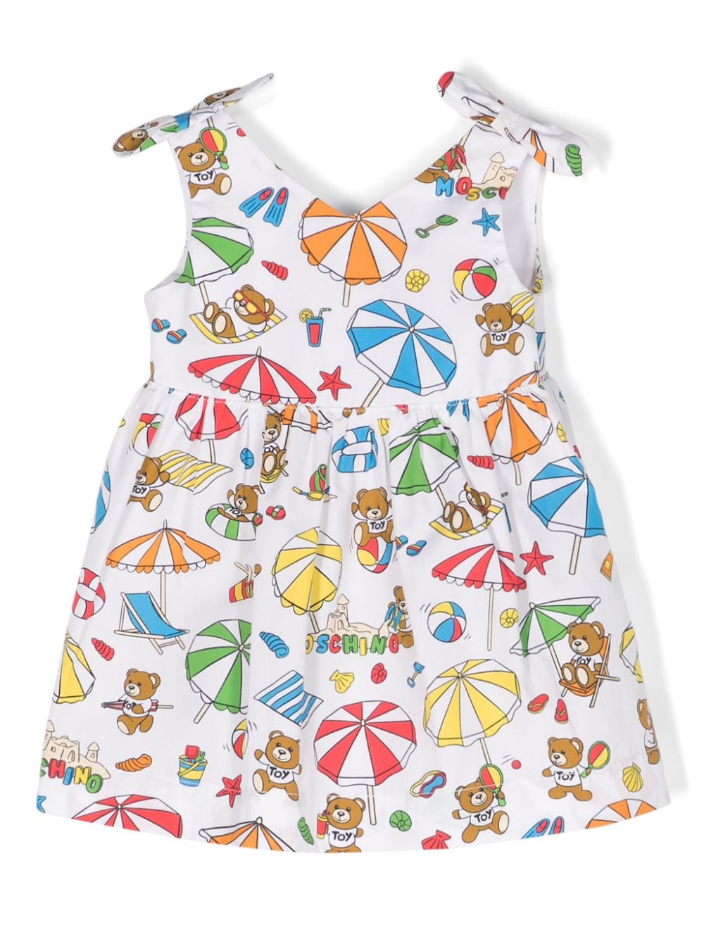 White dress for baby girls with multicolored print