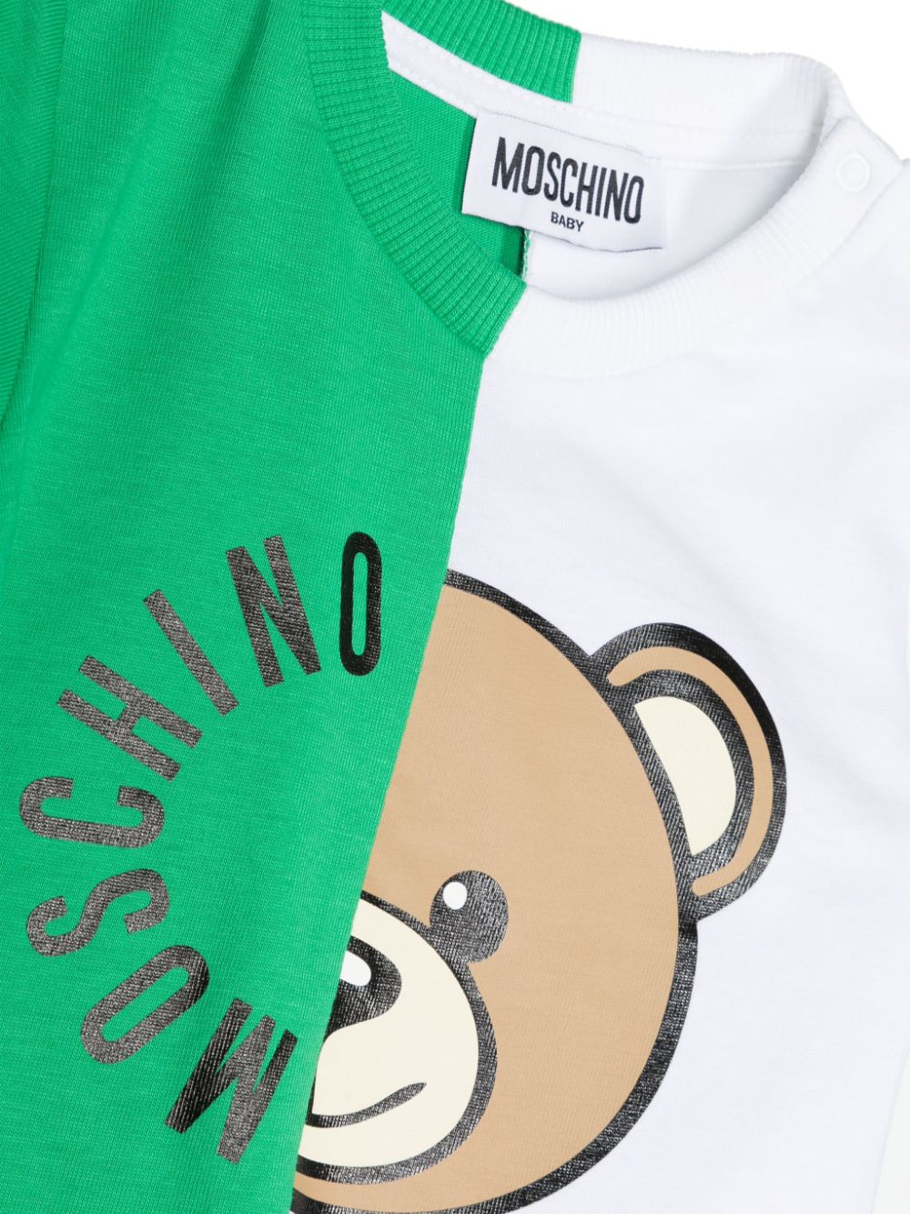 White and green baby t-shirt with logo
