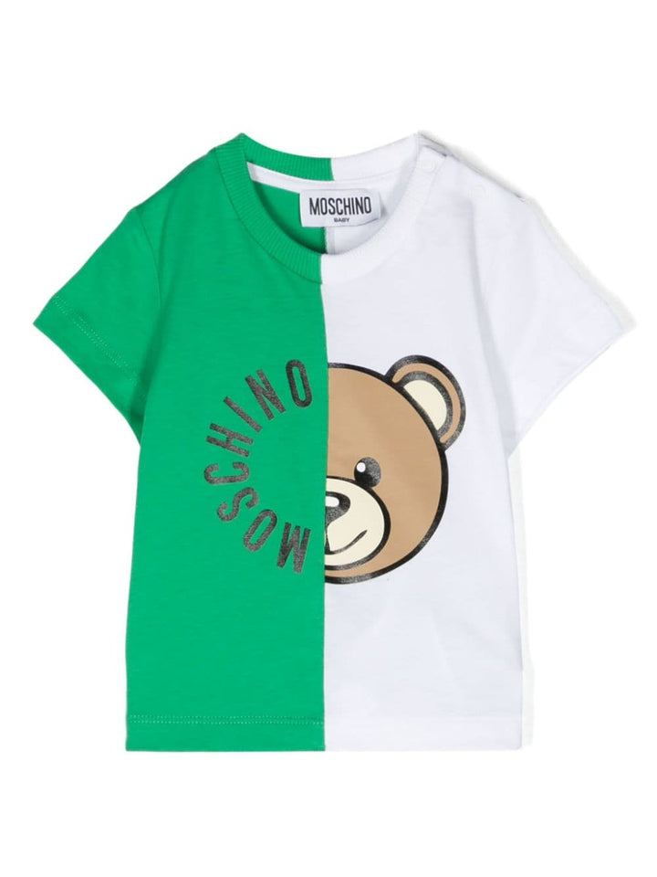 T-shirt bianca e verde per neonato con logo