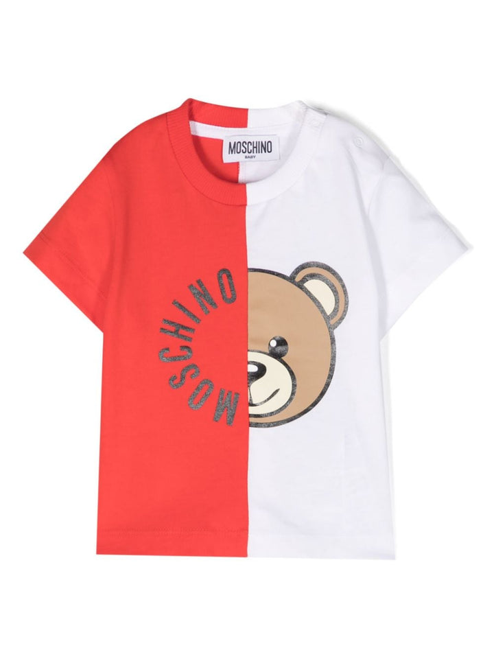 T-shirt bianca e rossa per neonato con logo