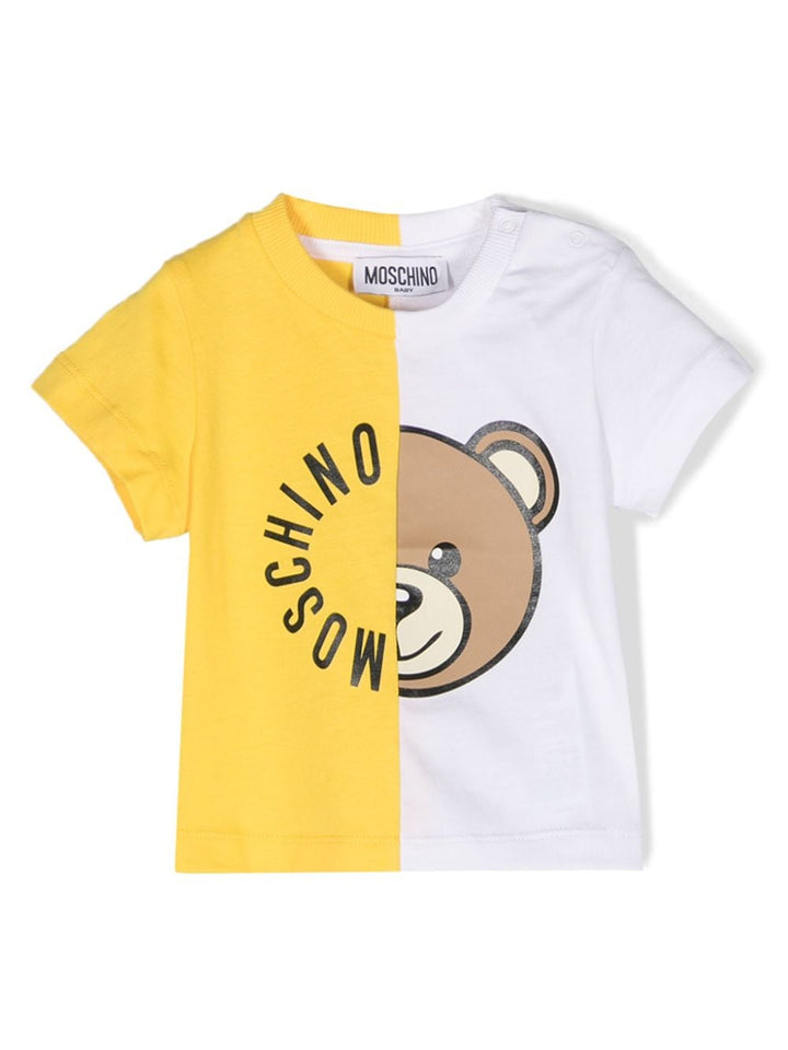 T-shirt bianca e gialla per neonato con logo