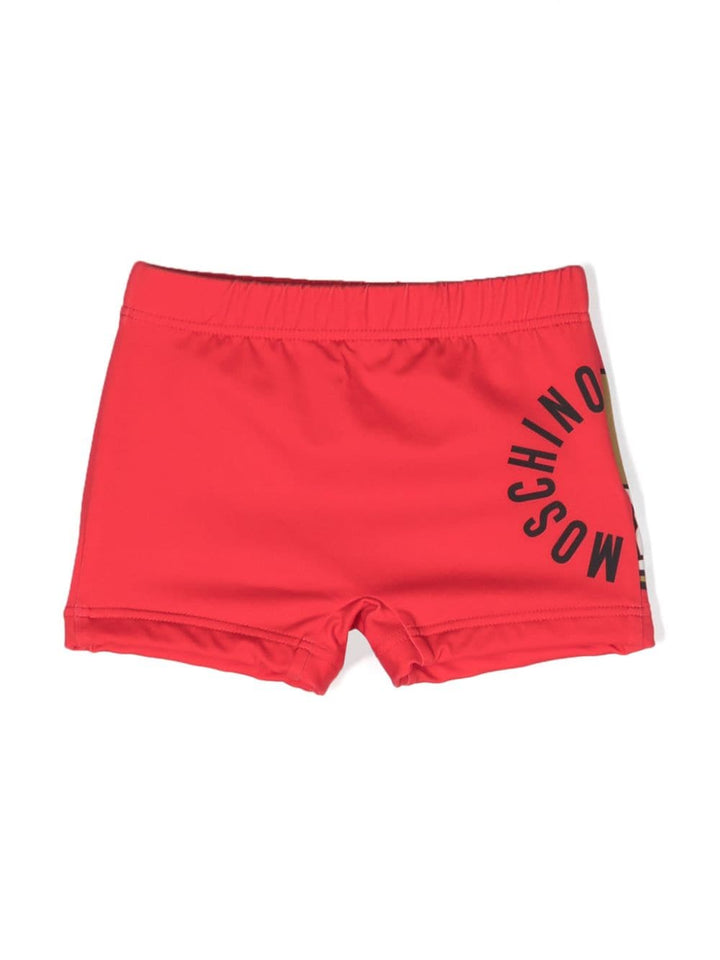 Red baby swim shorts with logo