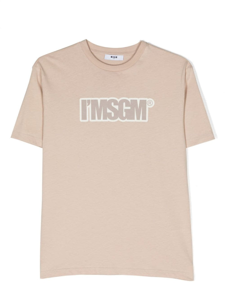 T-shirt beige per bambino con logo S4MSJUTH202 015 Msgm Kids 