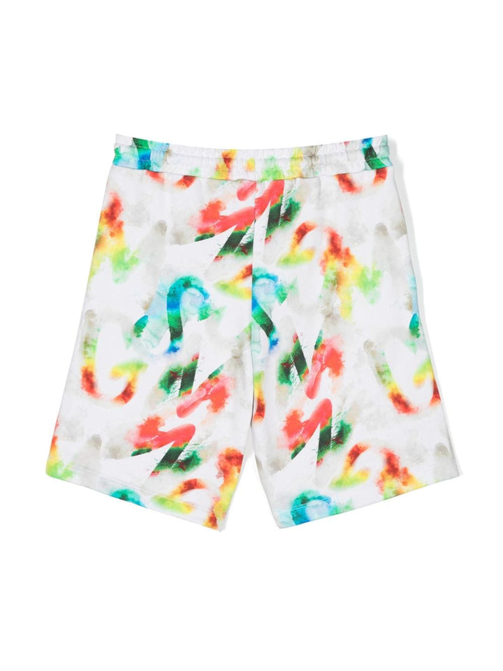White Bermuda shorts for boys with watercolor effect