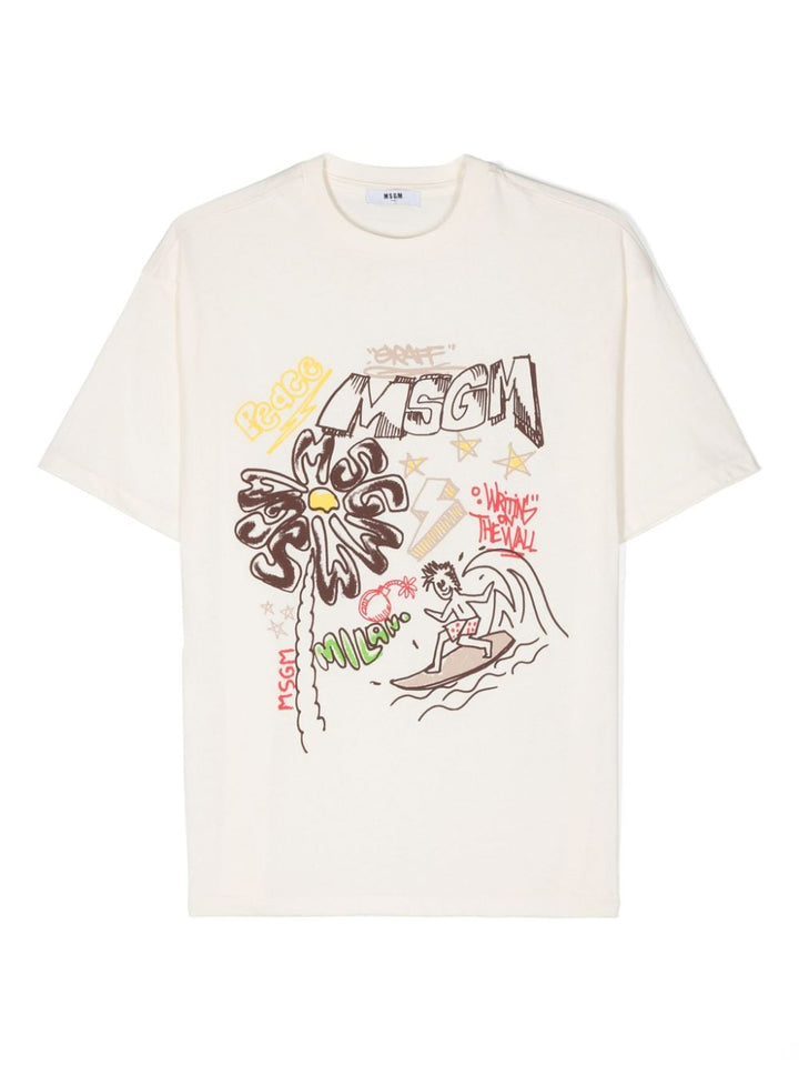Cream t-shirt for boys with print