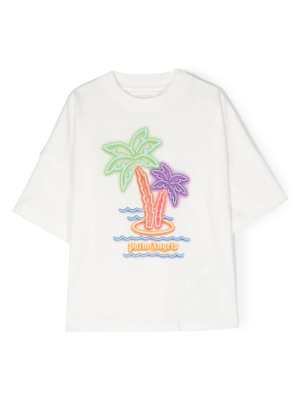 White t-shirt for boys with palm tree print