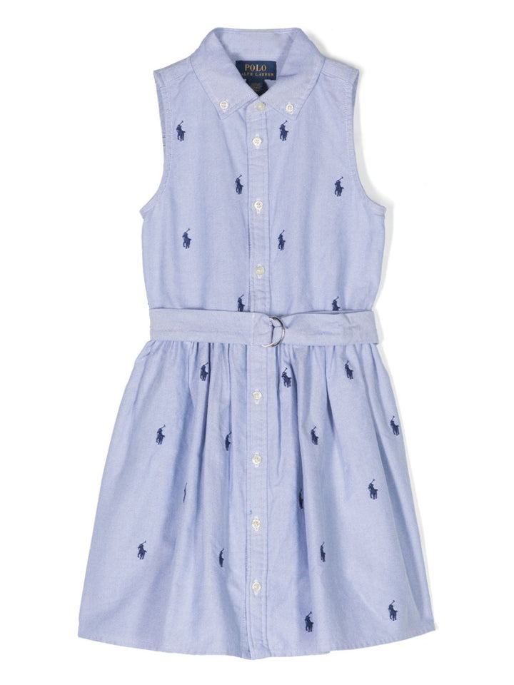 Light blue dress for girls with embroidered logo