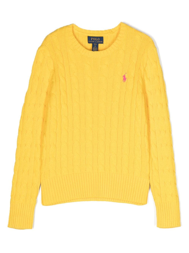 Yellow sweater for girls with logo