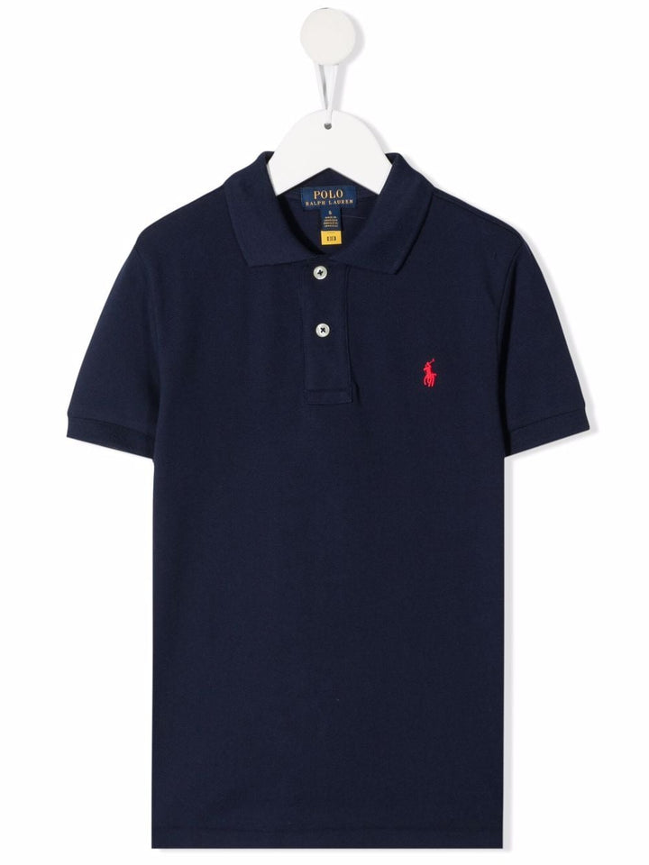 Blue polo shirt for boys with logo