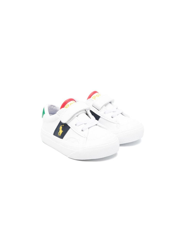 White sneakers for newborns with logo